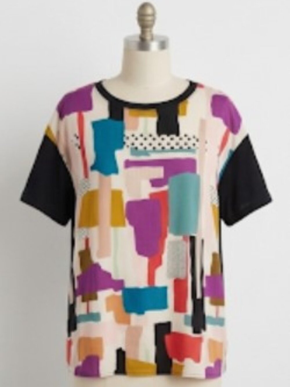 Abstract Geometric & Polka Dot Mixed Media Tee
